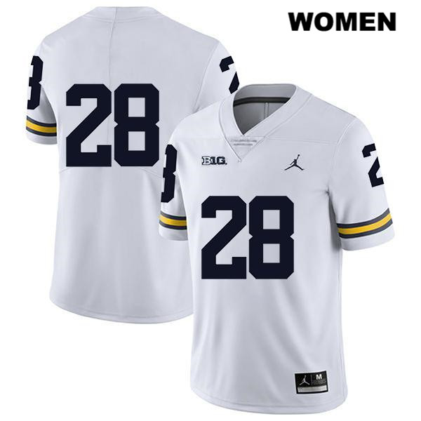 Women's NCAA Michigan Wolverines Danny Hughes #28 No Name White Jordan Brand Authentic Stitched Legend Football College Jersey SL25W35MY